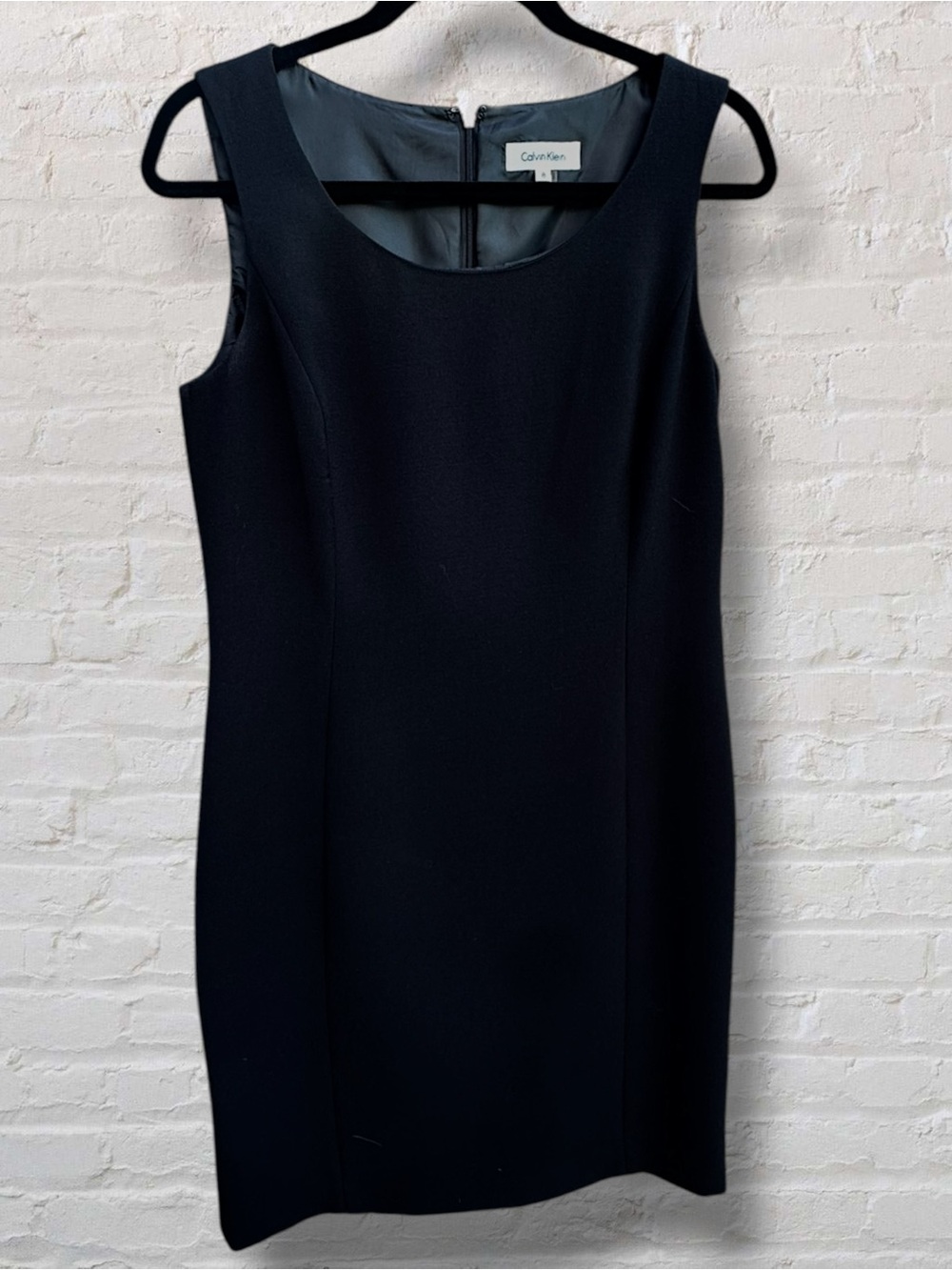 Calvin Klein Black Sleeveless Sheath Dress 8 Midi Workwear Office LBD 90s - Picture 6 of 11